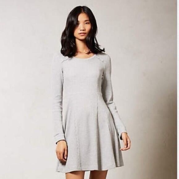 Anthropologie Eloise Gray Long Sleeve Dress size Medium Waffle knit - Picture 1 of 7